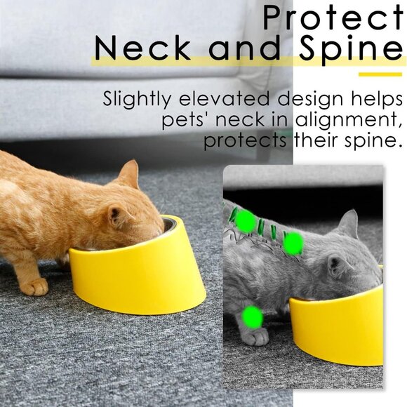 Yellow Slanted Dog Bowl, Non-Skid & Non-Spill, Small - Picture 5 of 7